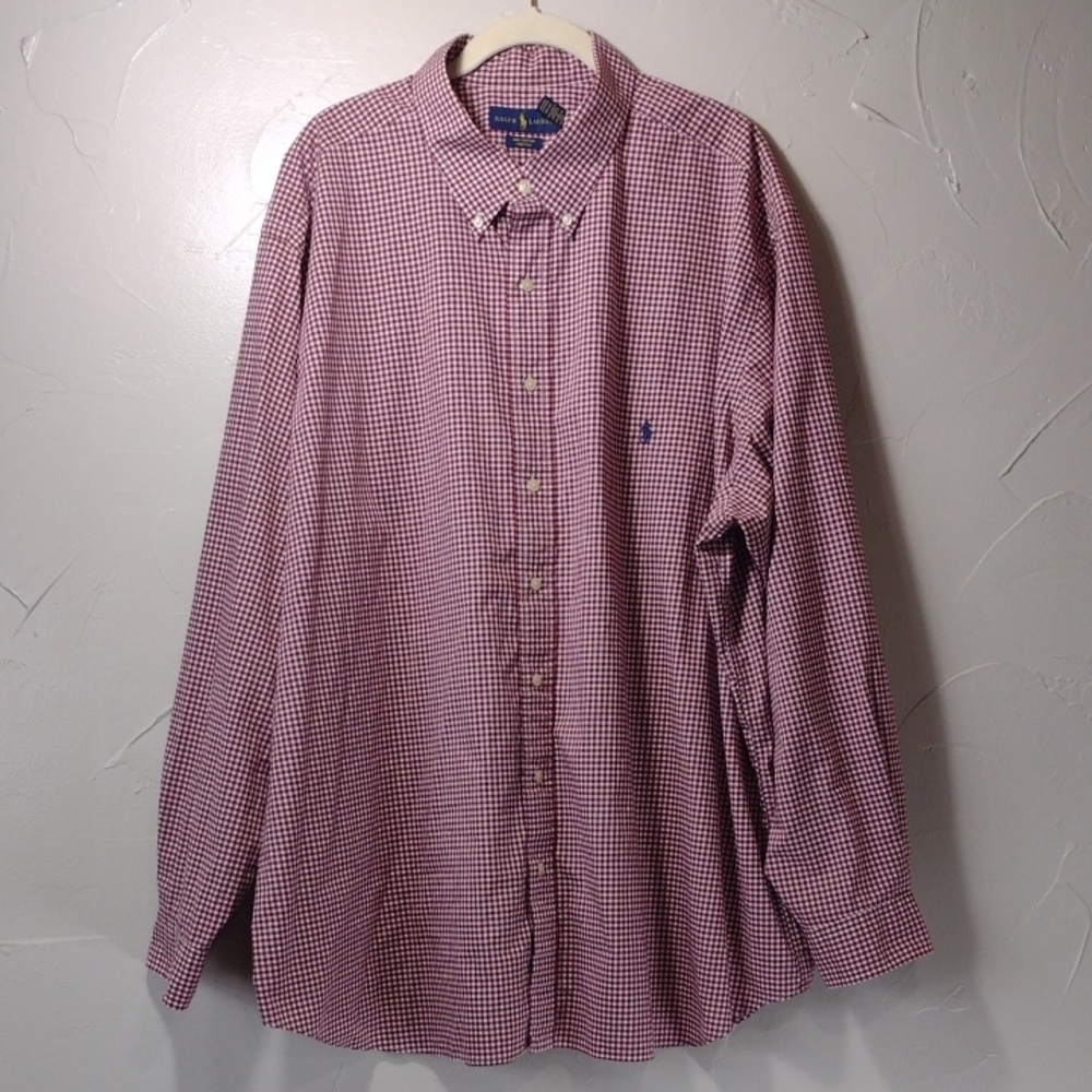 Ralph Lauren Cotton Stretch Burgundy Gingham Long Sleeve Button-down Shirt 3XB